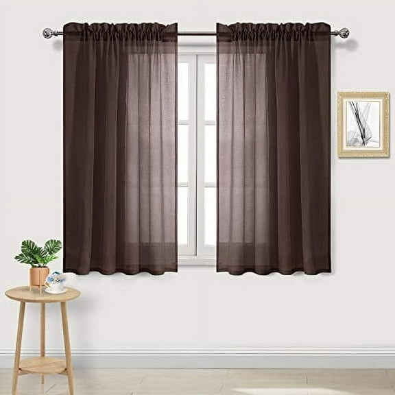 DWCN Brown Sheer Curtains Semi Transparent Voile Rod Pocket Curtains for Bedroom and Living Room, 42 x 45 inches Long, Set of 2 Panels