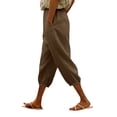 thumbnail image 3 of Casual Pants for Women Summer Fashion Plain Color Cotton Linen Elastic Seven Length Beach Casual Pants, 3 of 5