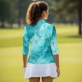 thumbnail image 5 of Uorisanigo Blue Marble Women's Golf Shirt Size S Fashionable Women's 3/4 Sleeve Athletic Golf Shirts Versatile Workout Tops Zip Up Collar Quick Dry Outing Wear Workout Sports, 5 of 7