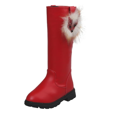 

Children Shoes Comfortable Soft Soled Boots Fashion Plus Velvet Warm Cute Princess Shoes Outdoor Boots Red 5 Years-5.5 Years