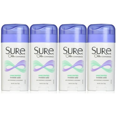 Sure Anti-Perspirant Deodorant Invisible Solid Unscented 2.60 oz (Pack of 4)