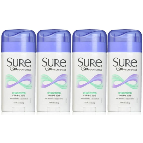 Sure Anti-Perspirant Deodorant Invisible Solid Unscented 2.60 oz (Pack of 4)