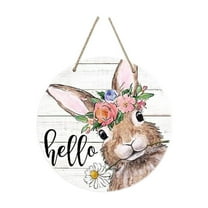Darzheoy Easter Bunny Sign for Front Door Decor, Daisy Flowers Wood Door Hanger for Outdoor Outside Porch, Spring Rustic Farmhouse Wooden Wreath Indoor Wall Hanging Decoration