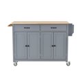 thumbnail image 3 of Kitchen Island Cart with Solid Wood Top and Locking Wheels, 54.3 inch Width, 4 Door Cabinet and Two Drawers, Spice Rack, Towel Rack (Dusty Blue), 3 of 9
