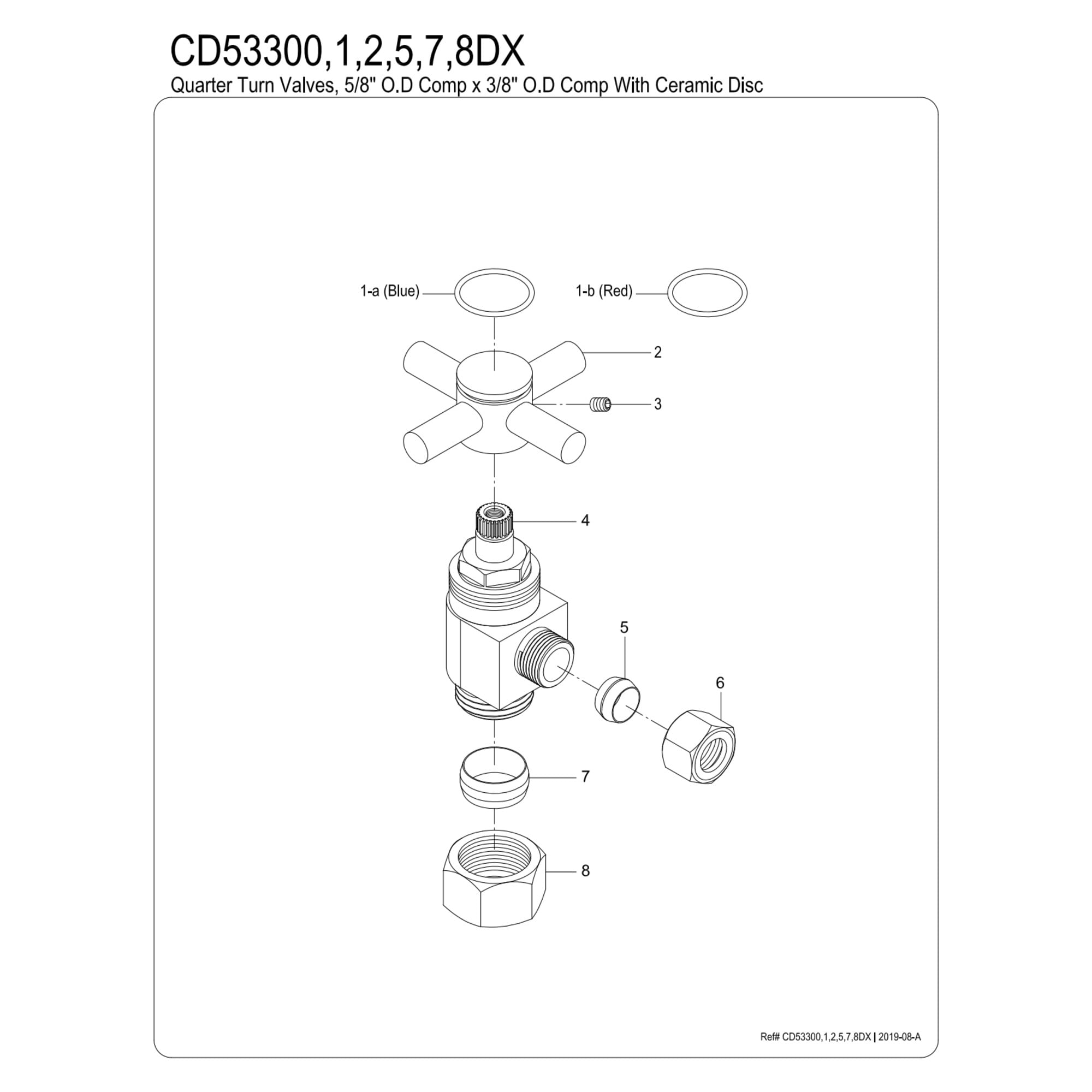 Kingston Brass CD53301DX 5/8-Inch O.D. Comp x 3/8-Inch O.D. Comp Anti-Seize Deluxe Quarter-Turn Ceramic Hardisc Cartridge Angle Stop in Polished Chrome
