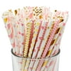 Just Artifacts 8 Pattern Assorted Pink & Gold Decorative Paper Straws 100pcs (Color: Pink & Gold 2)