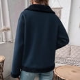 thumbnail image 7 of Sorvello Women's Single Breasted Sherpa Jacket Notch Lapel Fleece Lined Coat Button Front Winter Warm American Style Vintage Outerwear Top for Women Navy L, 7 of 7