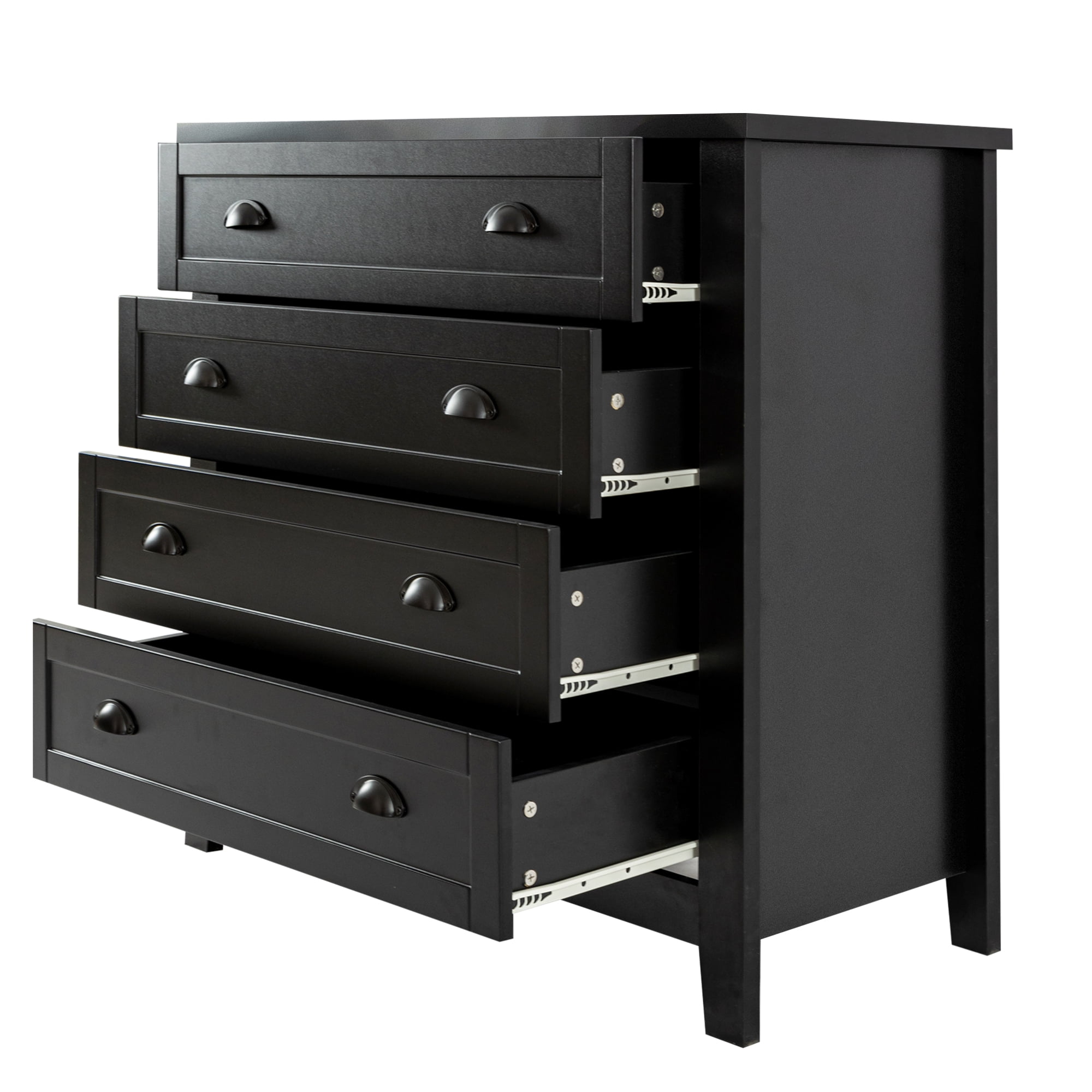 Resenkos 4-Drawer Retro Black Wood Dresser with Shell-Shaped Handle Resenkos 4-Drawer Retro Black Wood Dresser with Shell-Shaped Handle