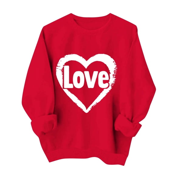 Uaswgudfs Women's Valentine's Day Crewneck Sweatshirt - Loose Fit Long Sleeve Casual Pullover with Heart, Valentine Graphic Top for Women