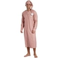 thumbnail image 3 of iiniim Men's 2Pcs Pajamas Set Long Sleeve Striped Kaftan Sleepwear Night Shirt with Sleeping Cap Khaki M, 3 of 7