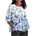 thumbnail image 2 of ICHUANYI Clearance Women Printing Three-quarter Sleeve Round Neck Pullover Tops Shirts Blouse(Light Blue, S) ICHUANYI WER2023080910102, 2 of 5