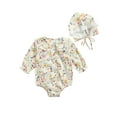 thumbnail image 2 of Seyurigaoka Baby Girls Clothes Set Floral Print Long Sleeve Romper and Cap, 2 of 7