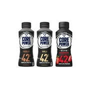 Angle View: Core Power Elite High Protein Shake (42g), 3 Flavor Variety, Ready To Drink for Workout Recovery, 14 Fl Oz Bottles (Pack of 6)