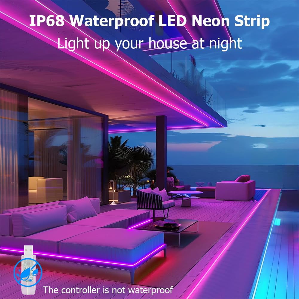 LED Neon Rope Lights, 9.8FT RGB Led Strip Lights App Control, DIY Design, Music Sync, IR Remote, Outdoor IP67 Waterproof, Dimmable Neon Strip for Living Room, Bedroom, Holiday Decoration