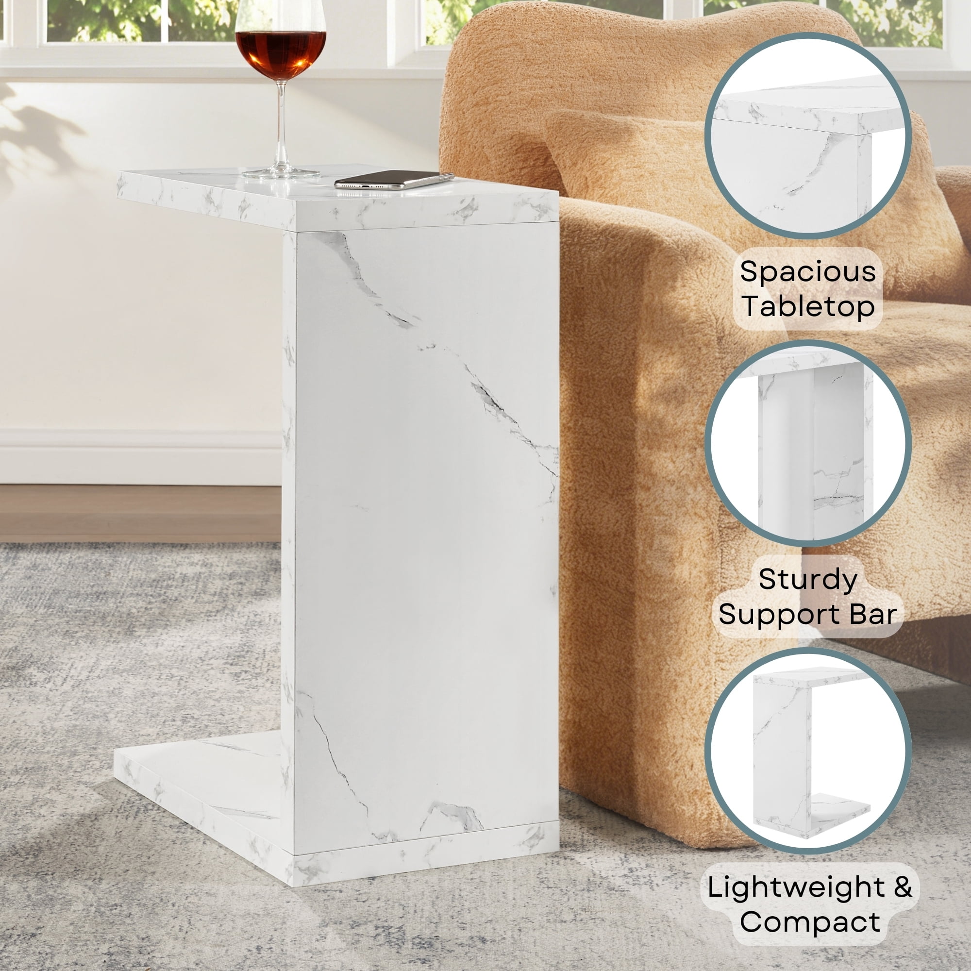 Convenience Concepts Northfield Admiral C End Table, White Faux Marble
