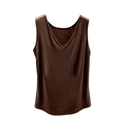 Women s Tank Tops Basic Solid Color Camisoles Fashion V Neck Vest With Built In Bra Casual Yoga Padded Stretch Undershirt Tops