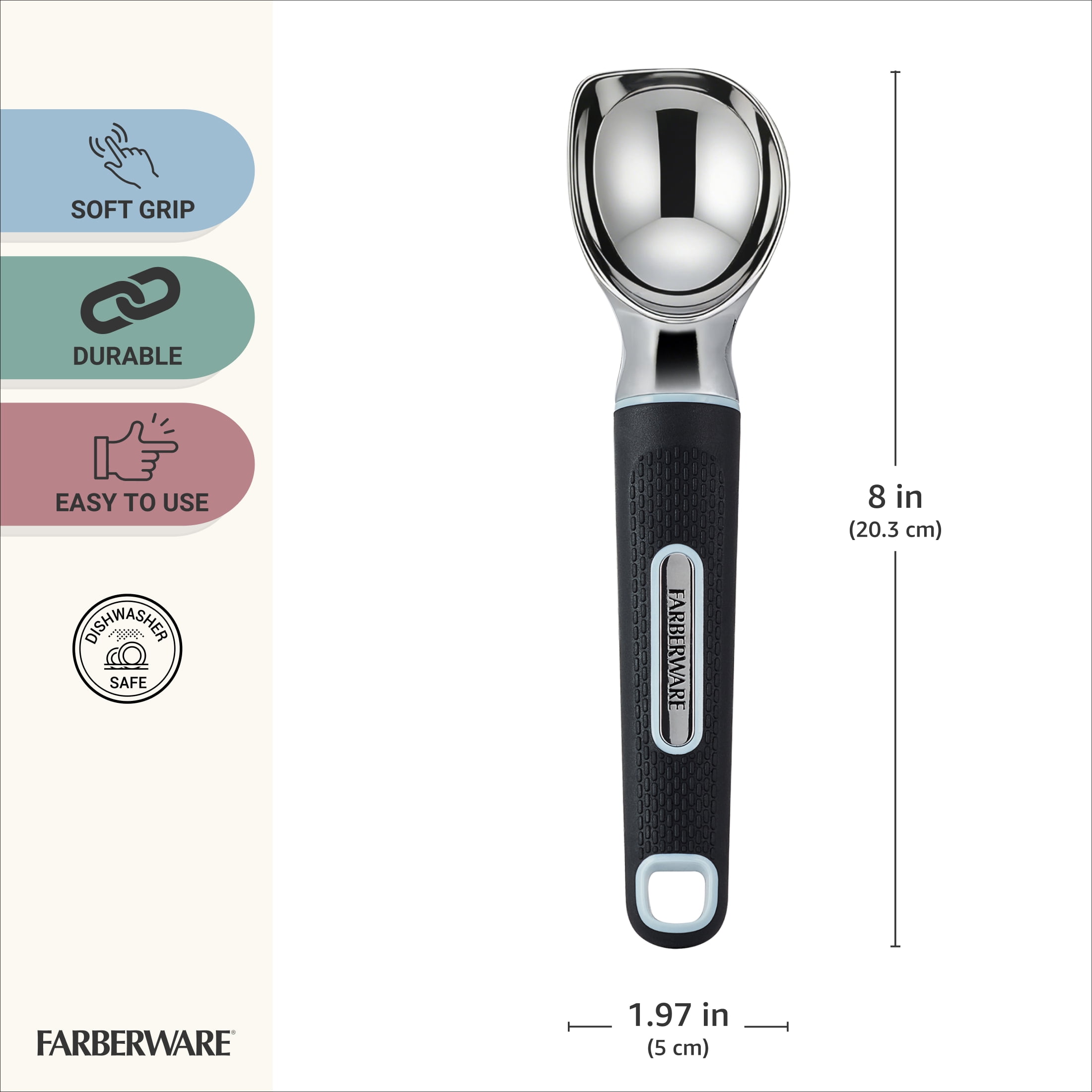 Farberware Soft Grips Cast Zinc Ice Cream Scoop Black with Slate Accents
