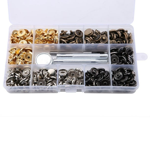 OTVIAP 120 Sets Metal Snap Fasteners Kit Snap Buttons Press Studs with ...
