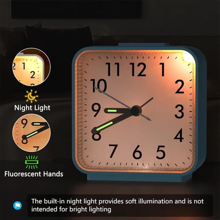 Analog Alarm Clock, Silent Non Ticking Small Clock, Travel Alarm Clock with Snooze & Light, Ascending Beep Sounds, Battery Operated Loud Alarm Clock for Bedroom, Bedside, Desk