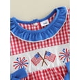 thumbnail image 6 of Baby Girls 4th of July Outfit Flag Firework Embroidery Short Sleeve Crew Neck Plaid Romper Ruffle Bowknot Bubble Bodysuit Summer Memorial Clothes, 6 of 9