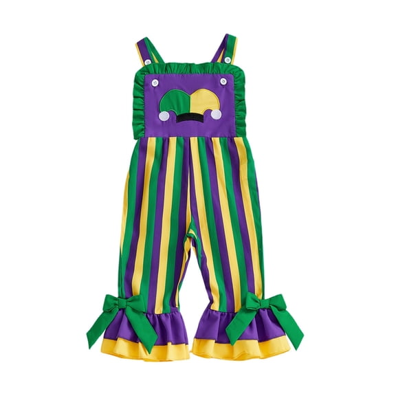 Mercatoo Toddler Girl Mardi Gr1s Outfit Overalls Baby Girls Striped Ruffl1 He1 Bell Bottom Rompe1 Carniva1 Suspender Jumpsuit