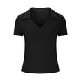 thumbnail image 5 of Lovskoo Knit Summer Tops for Women 2024 Button Down Collared Short Sleeve Solid Color Casual Trendy Slim Bottom Wear T Shirt Black, 5 of 7