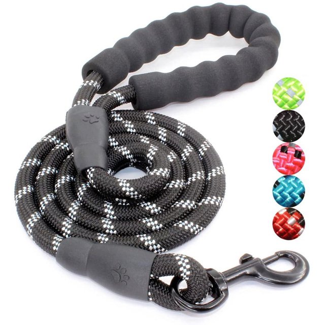 Correa para perros de 5 pies con cómodo mango acolchado y línea altamente reflectante para perros pequeños, medianos y grandes (5 pies-1/2 '', negro)