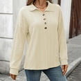 thumbnail image 5 of ZHOGXU Women's Casual Pullover Solid Color Turndown Collar Long Sleeved Button Up Fashion Soft Sweatshirt For Everyday Wear,Beige,L, 5 of 9