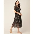 thumbnail image 3 of Moomaya Womens Printed Tiered Dress V Neck Elbow Sleeves Poly Georgette Dress, 3 of 8