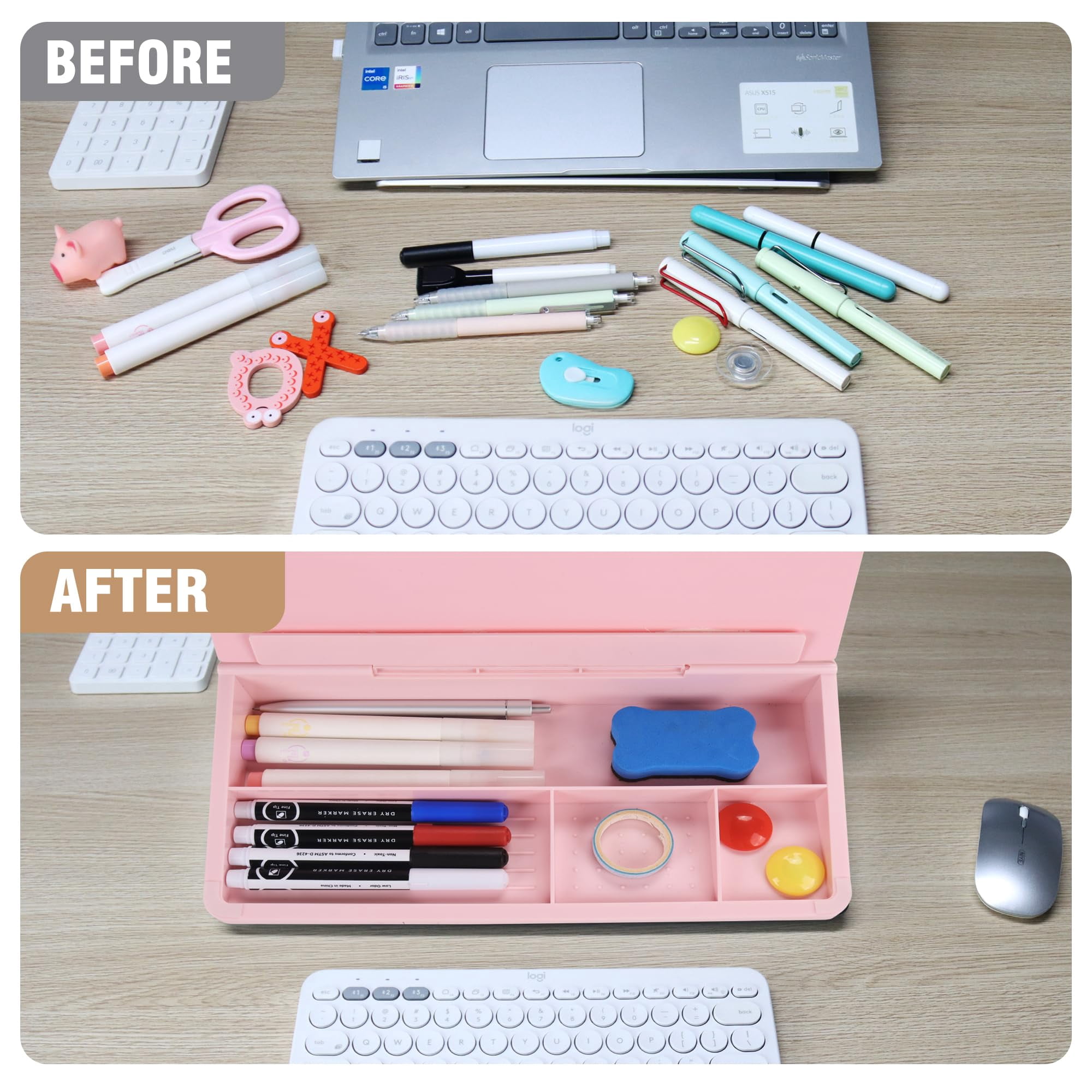 Desktop Glass Whiteboard With Storage  Small Dry Erase White Board Computer Pad Stand For Home School Office Desk Accessories - Pink