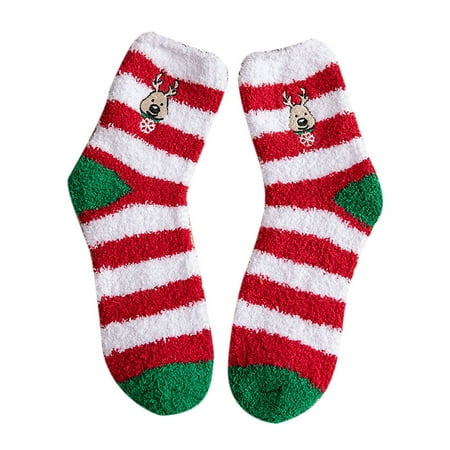 

Puntoco Clearance Woman S Girls Christmas Coloer Stripe Santa Claus Print Thicken Coral Fleece Keep Warm Socks Sox Khaki