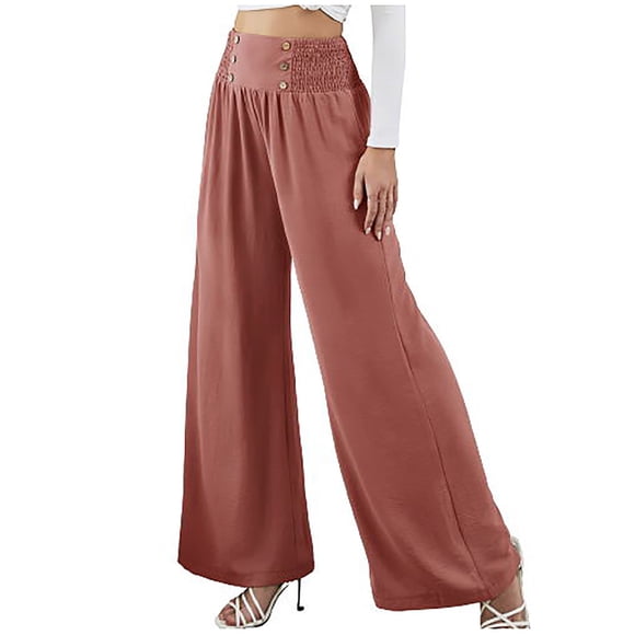 Boho Pants for Women Beach Pants Lounge Trousers High Waisted Wide Leg Pants Pleated Tummy Control Flowy Slacks