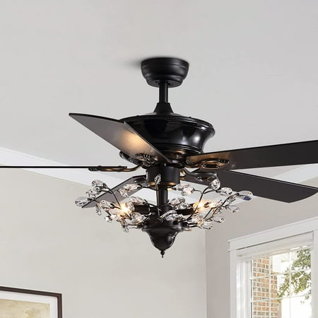 

JSTCL Modern Crystal Chandelier Ceiling Fan Gorgeous Reversible Ceiling Fan Light Fixture with Remote for Bedroom Living Room (Black-250 )
