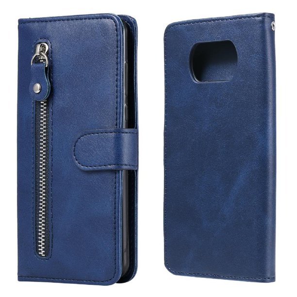 Estuche de Cuero PU con Cierre para Xiaomi POCO X3 NFC , Funda Protectora con Billetera y Correa