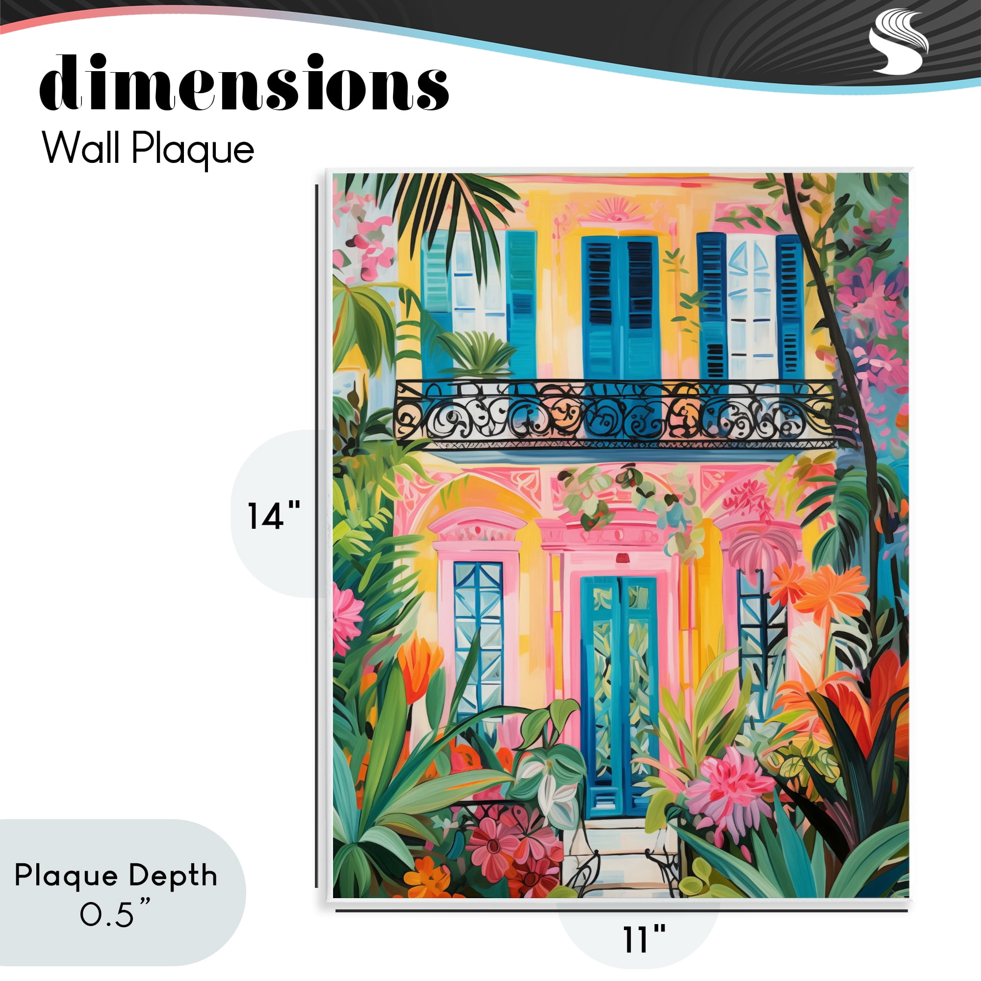 Stupell Industries Colorful Facade with Tropical Garden Wall Plaque Art, design by LSR Design Studio