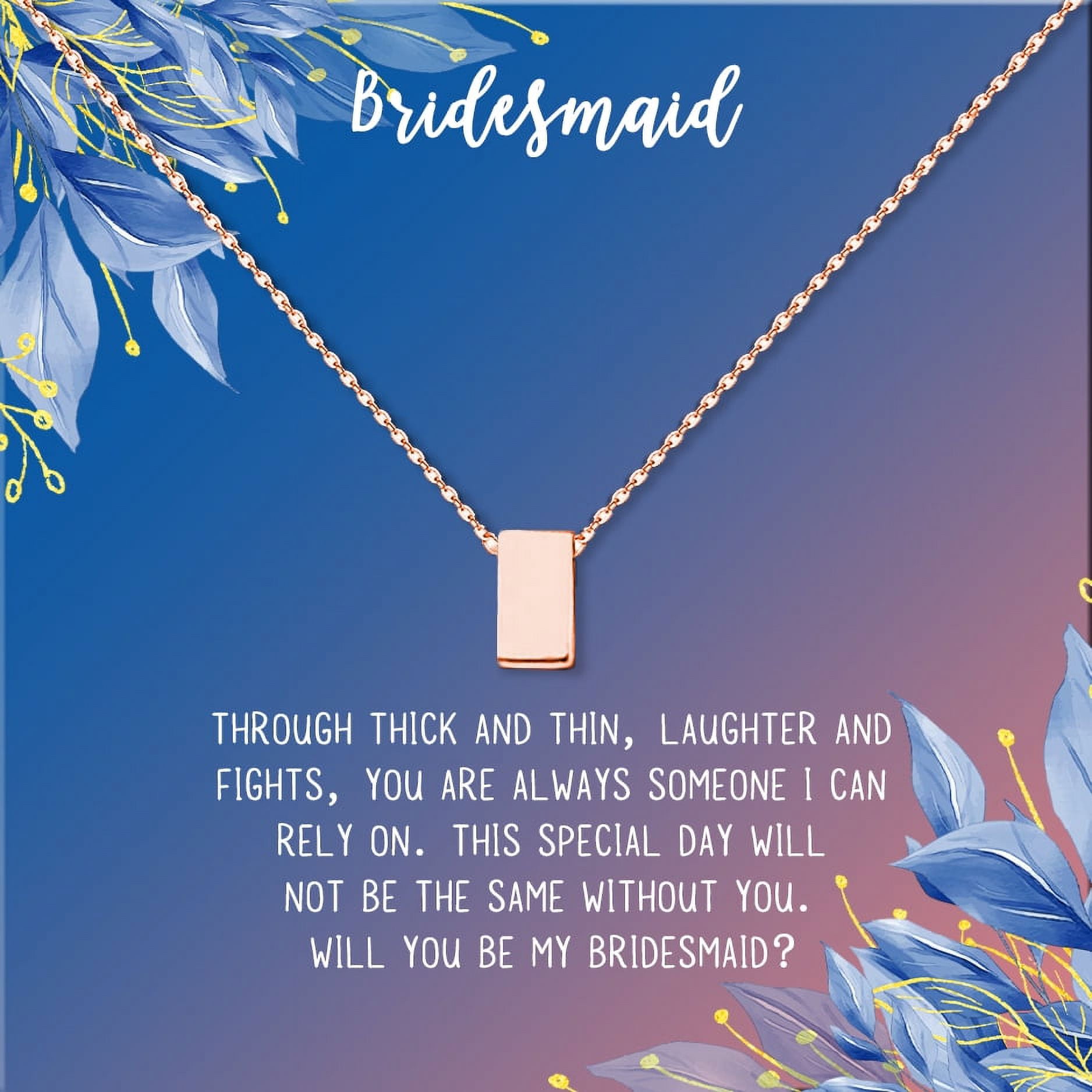 Anavia Bridesmaid Proposal Necklace, Will You Be My Bridesmaid, Bridal Party Gift Card Jewelry Necklace-[Rose Gold Cube, Blue-Orange Gift Card]