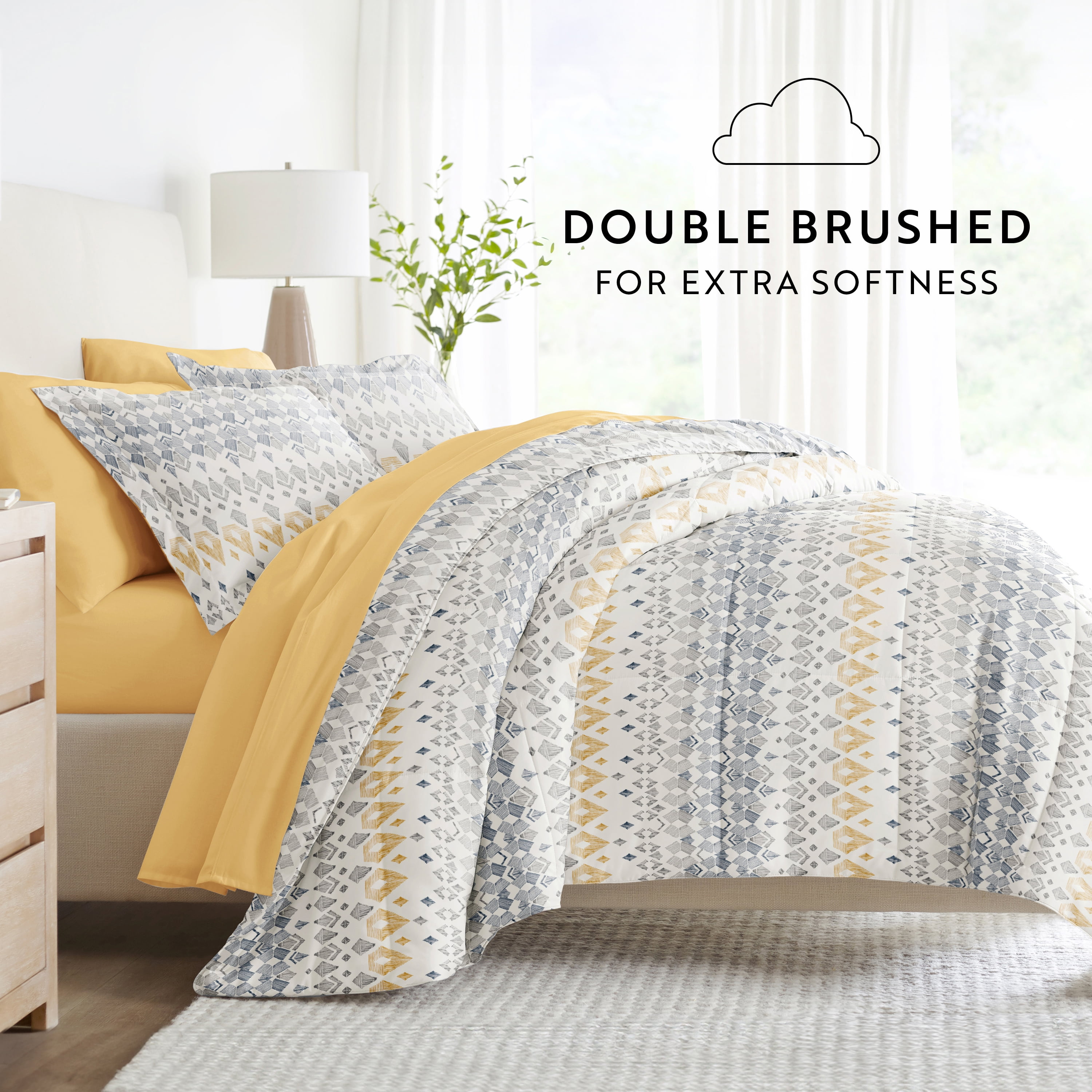 Noble Linens 7 Piece Bedding Bundle, Microfiber Patterned Comforter and Sheet Set, Full