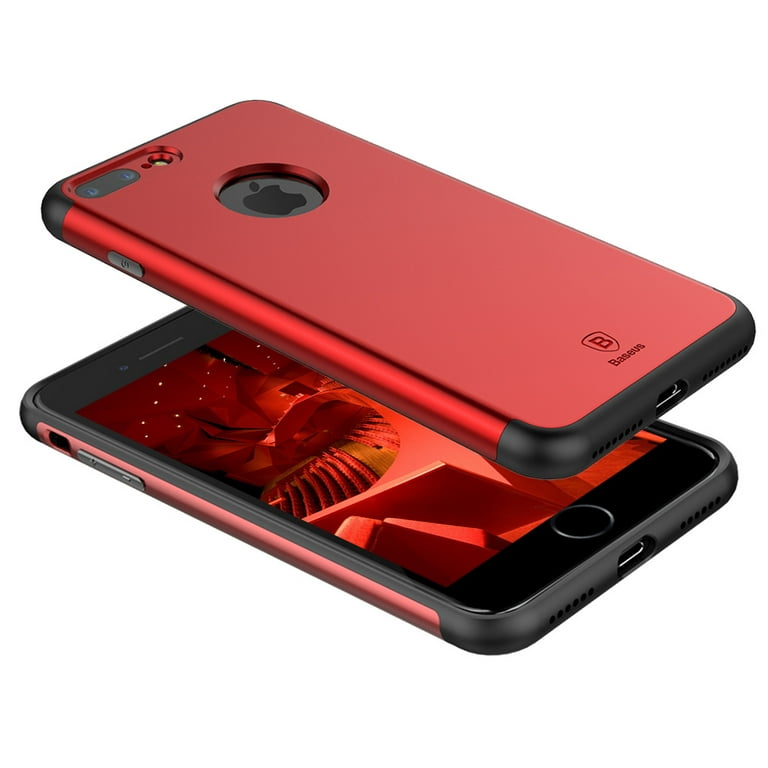 iPhone 7 Plus Case, Fit Shockproof Double Resist Design Apple Plus Slim Fashion (Red) Case Protection Appearance Metal Cover 7 iPhone for Scratch