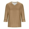 thumbnail image 5 of Women's Quarter Sleeve V Neck Top T-Shirts Blouses Solid Color Casual Daily Wear Vacation Beach Travel Fashion Essential Gift for Women | Aestivo,Brown L, 5 of 9