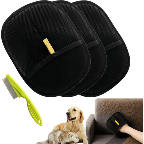 Furhero Electrostatic Gloves Pet Hair Removal, Reusable Double-Sided Grooming Gloves Pets for Dogs & Cats, for Carpet, Sofa, Bed, Clothes(Style-B-3pcs)