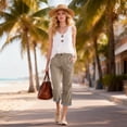 thumbnail image 4 of Cropped Pants for Women,Capri Pants for Women Casual Summer 2026 Solid Color Elastic High Waist Wide Leg Loose Button Cropped Pants, 4 of 9