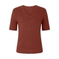 thumbnail image 4 of BRDFRL Women Summer Knit Shirt Blouse V Neck Short Sleeve Pullover Sweater Tops Coffee L, 4 of 6