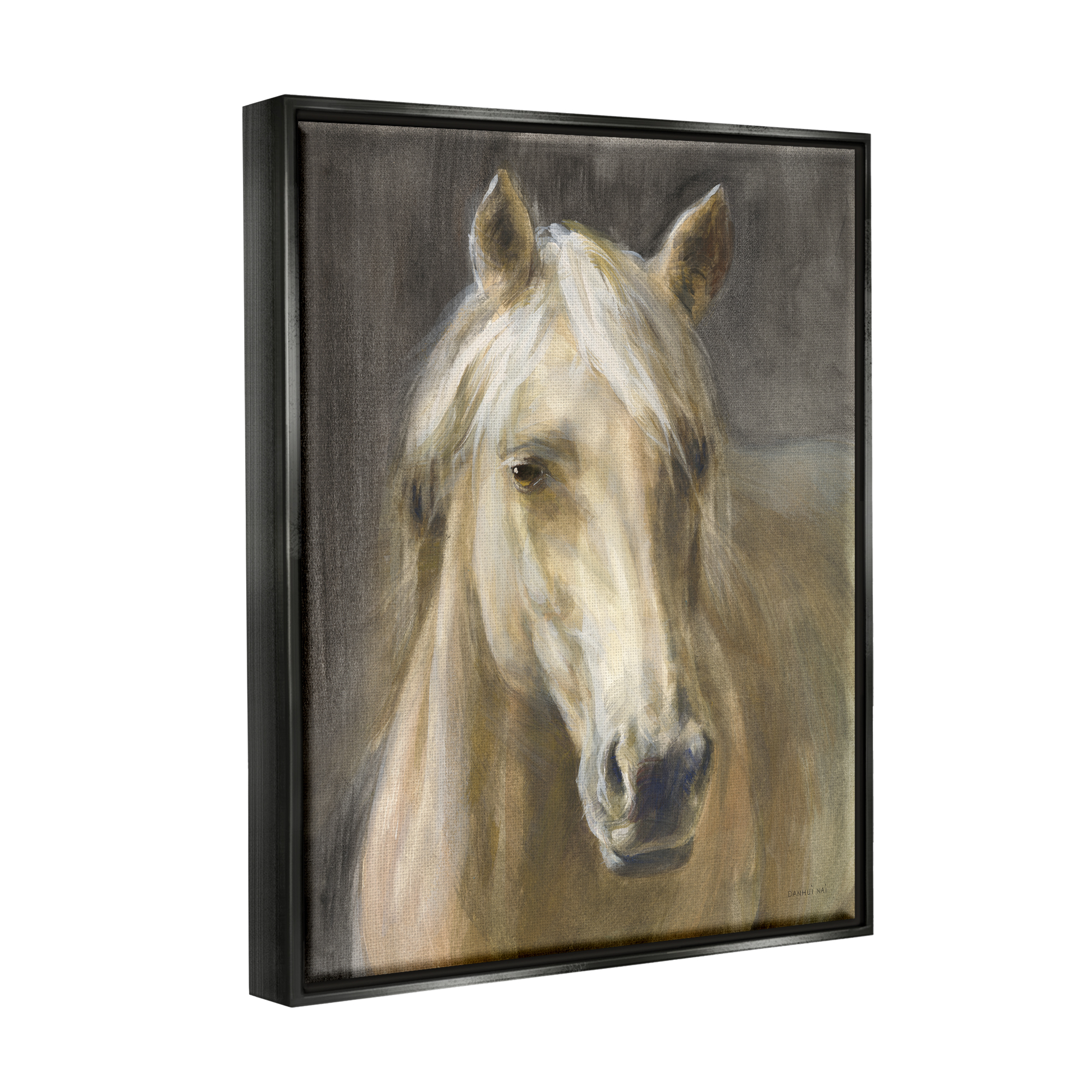 Stupell Industries Palomino Horse Portrait Animals & Insects Painting Black Floater Framed Art Print Wall Art, 25 x 31