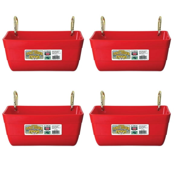 Little Giant 4.5 Quart Heavy Duty Feed Trough Bucket Fence Feeder, Red (4 Pack)