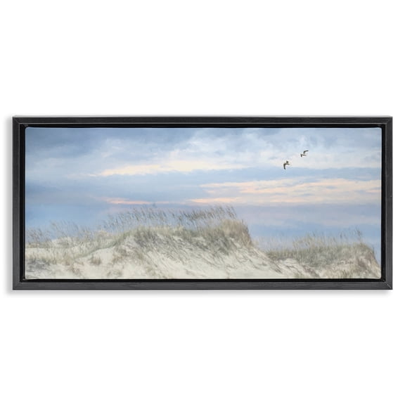 Stupell Industries Coastal Sea Gulls over Sand Dunes Black Floating Frame Canvas Art, 25 x 11, by Lori Deiter