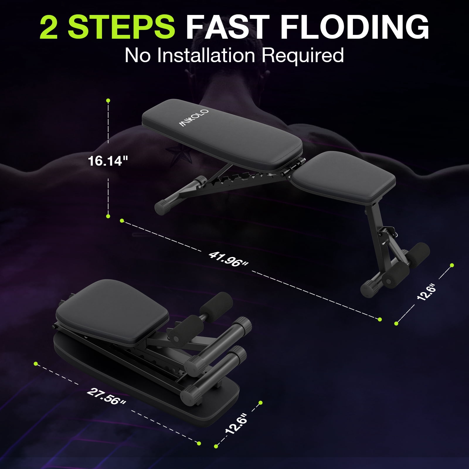 Mikolo 9 Positions Adjustable Weight Bench, Foldable Workout Bench with 800lbs Weight Capacity, Bench Press Bench for Full Body Workout