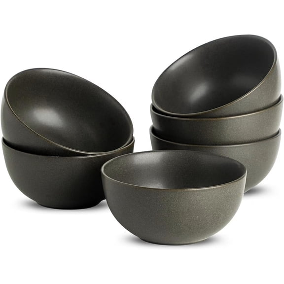 Matte Black Stoneware Bowls Set of 6, 24 oz 6 Inch Ceramic Soup Bowls, Dishwasher Microwave Oven Freezer Safe, for Oatmeal Cereal Noodle Dessert Rice, Kitchen & Gift Use