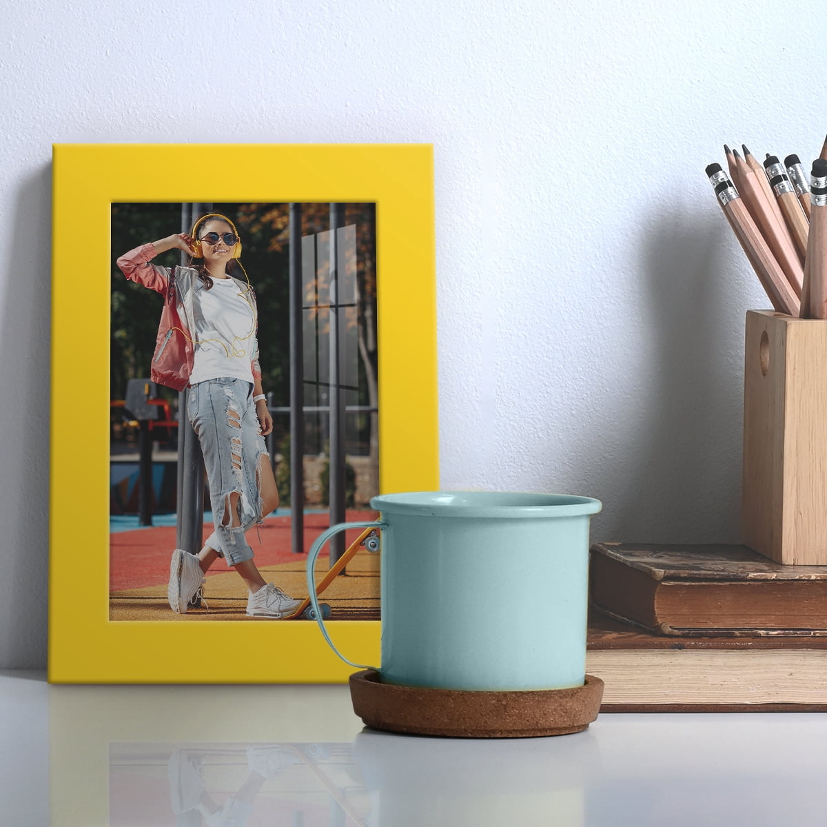 Modern Real Wood 4x6 inch Picture Frame in Yellow