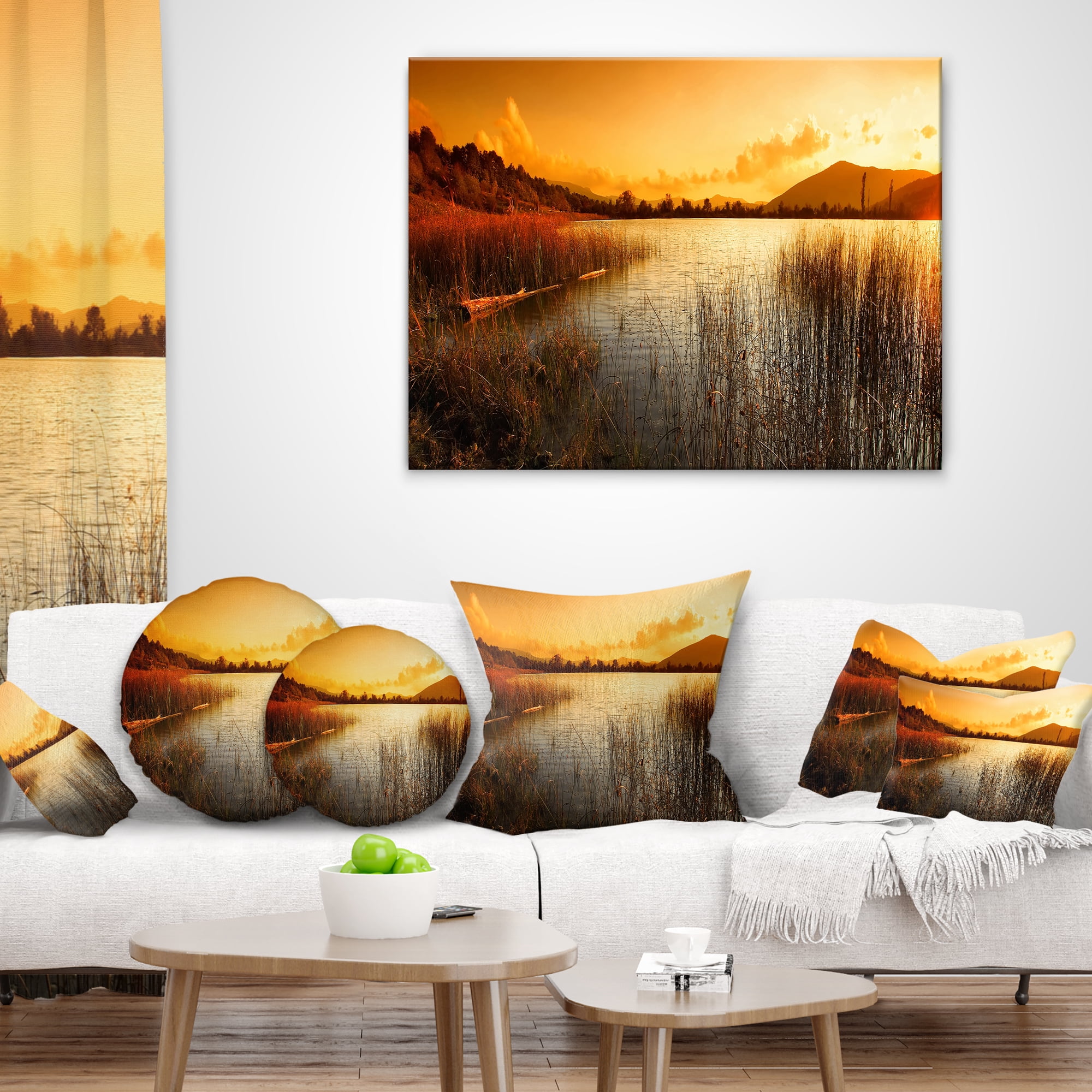 Designart Calm Evening with Lake and Mountains - Landscape Printed Throw Pillow - 12x20