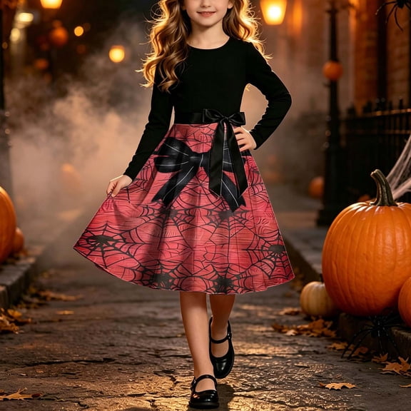 Piuwrlz Girls Halloween Party Dresses Kids Girl Cos Perform Dress Red Size 7 Years